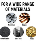Image showing materials suitable for Five Eighths Inch Carbide Tipped Taper Length Drill Bit: aluminum, copper, hard rubber, cast iron, brass.