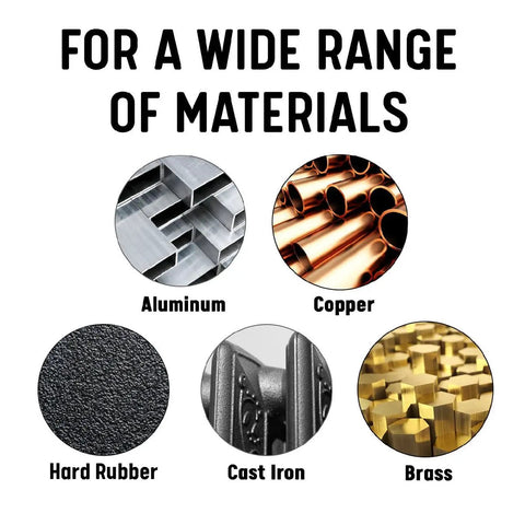 Image showing materials suitable for Five Eighths Inch Carbide Tipped Taper Length Drill Bit: aluminum, copper, hard rubber, cast iron, brass.