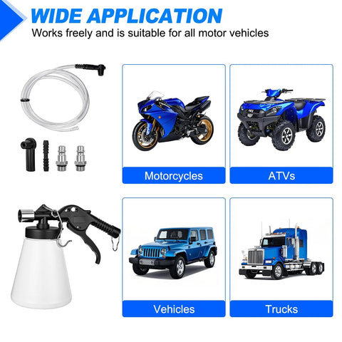 GOOACC 1L vacuum brake bleeder kit with 4 adapters, hose and trigger bottle for brake fluid bleeding for motorcycles.