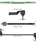 6 Piece Front Suspension Kit With Inner And Outer Tie Rod Ends And Sway Bar Links For Ford C Max Escape Focus Transit Connect Includes 2 Outer Tie Rod Ends 2 Inner Tie Rod Ends And 2 Sway Bar End Links. dimension view with tie rod and sway bar link measurements