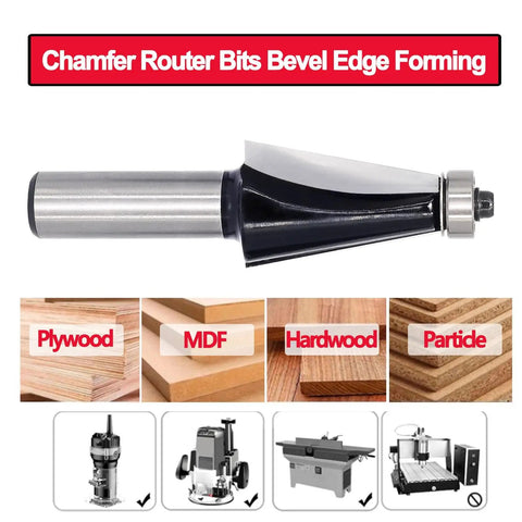 Chamfer Router Bit Half Inch Shank With Ten Degree Carbide Two Flute Edge Bevel Cutter For Miter Joints Pro Grade Durable C3 Material