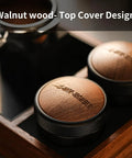 58mm Coffee Distributor And Espresso Leveler With Adjustable Height Stainless Steel Wedge Base Featuring Walnut Wood Top