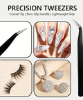 Precision tweezers with curved tip for use with Wax Pencil For Rhinestones And Nail Art With Dual Head Rhinestones Picker Tool