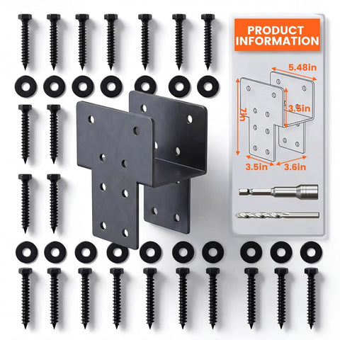 Beefy 4x4 Iron Post Caps Tie Brackets Set, Heavy Duty Galvanized Pergola Connectors For Gazebo And Deck Beams, Fits 3.5x3.5 Posts, Black Weather Resistant Finish, Rust Proof, Ideal For Outdoor Pergolas Gazebos And Deck Beams