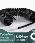 Heavy Duty Spiral Pneumatic Air Hose For Air Compressors 6X4MM Black Polyurethane Coiled Tube for workshop use.