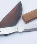 Nine Inch Stainless Outdoor Hunter Knife Kit With No Frills Blank Blade, rose wood scales, and cowhide leather sheath