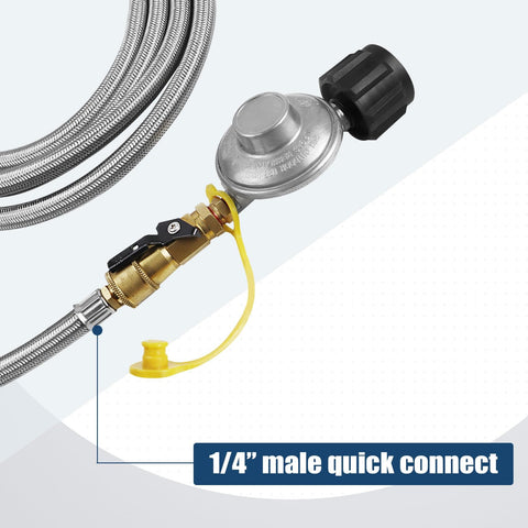 Propane Quick Connect Adapter One Quarter Inch For Grills And RVs Easy Connect Fittings To Link Five To Fifty Pound Tanks Durable Brass Regulator With Safe Auto Shutoff Great For Heaters And Outdoor Grills