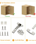 Frameless cabinet hinge set, 10-pack, satin nickel, soft-close concealed European hinges with clip-on plates and screws