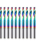 Pack of 10 CNC Single Flute Router Bit With One Eighth Inch Shank And One Eighth Inch Cutting Diameter Fifteen Millimeter Cutting Length Solid Tungsten Carbide DLC Coated End Mill For Aluminum Built Tough Milling Cutter