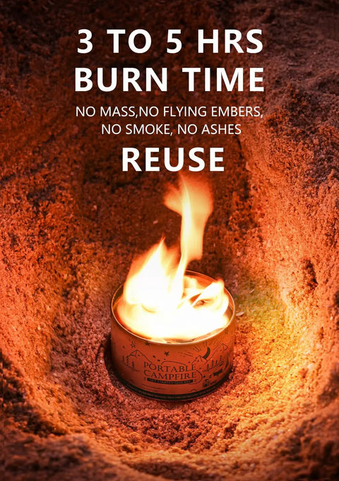 Compact Tabletop Fire Pit With Holder And Extinguisher For Camping And Smores, Reusable Fire Pit Made From Recycled Soy Wax burning