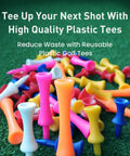 Durable Plastic Golf Tees 200 Count Step Down Set With Mixed Heights And Bright Multicolor Finish staged on grass