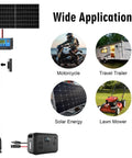 Heavy Duty 10AWG Solar Panel To SAE Adapter Cable 2Ft shown with wide application including RVs, motorcycles, solar panels