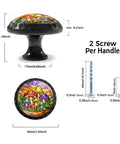 Colorful Mushroom Cabinet Knobs Four Pack for Kitchen and Bathroom, top view showing stained glass design with leaves