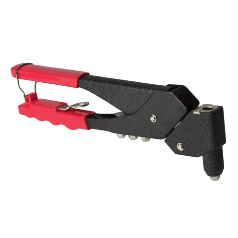 One-Handed Swivel Rivet Tool For Metal Fabric Leather And Auto Repair Manual Riveter Works With 1/8 3/16 5/16 Rivets From Light To Heavy Duty Great For Tight Spaces And DIY Projects black and red tool