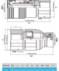 Technical diagram of Flat Face 1/2 Inch NPT Hydraulic Quick Connect Couplers Set with dimensions and specifications.
