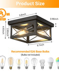 2 Light Flush Mount Square Industrial Black Ceiling Light Fixture With Vintage Farmhouse Vibe dimensions and bulb types