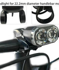 Ride Ready Electric Bike Front Light Mount On Handlebar With 3 Pin Female Waterproof Connector LED Headlight, dual lens, 22.2mm mount