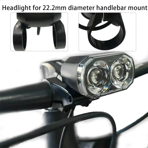 Ride Ready Electric Bike Front Light Mount On Handlebar With 3 Pin Female Waterproof Connector LED Headlight, dual lens, 22.2mm mount