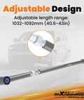 Rear Adjustable Track Bar For Ford Mustang 2005-2014, Adjustable Eye To Eye Length 1032mm To 1092mm (40.6in To 43in), PU Bushing With Grease Zerk Fitting, Centers Axle For Beef Up Handling And Smooth Ride. Adjustable rear track bar with 1032-1092mm length and PU bushing