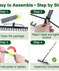 Step-by-step guide to assemble Tough-As-Nails 17 Inch Metal Bow Rake with XL Cowhide Gloves and 65 Inch Adjustable Steel Handle.