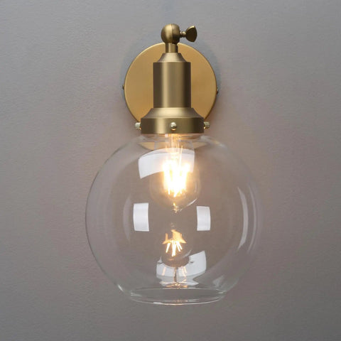 Retro Sconce With Slope Pole Wall Mount And 7.9 Inch Glass Globe Shade In Antique Gold Finish Dimmable Wall Light illuminated