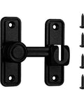 Heavy Duty Barn Door Lock Latch With 90 And 180 Degree Operation Zinc Alloy Construction Sliding Door Lock Hardware For Garage Garden Bathroom Cabinet And Home Safety Durable Matte Black Finish with included screws.
