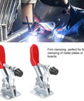 Horizontal Toggle Clamps Set With 66 Lb Holding Capacity And Rubber Pressure Tip For Woodworking Jigs And Fixtures Welding Drill Press And Crosscut Sled Projects Rock Solid Heavy Duty Clamp System shown with welder in background