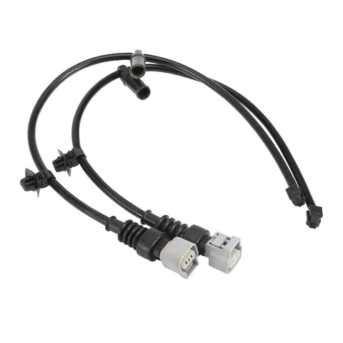 Two front brake pad wear sensor cables, black with white 2-pin connectors