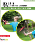 Sky Spin Flying Aerial Disc Launcher With Two Large Wings Kid Powered STEM Toy demonstrated by child outdoors