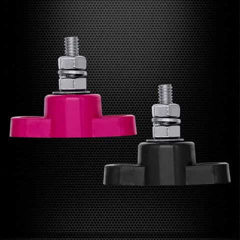 Beefy Battery Junction Post Power Distribution Block Bus Bar For 12V Systems 150A M6 Single Stud Marine Terminal For Auto Boat Panel Mount Red And Black, two blocks