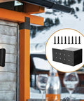 Heavy Duty Pergola Brackets Kit For 4x4 Wood Posts With Included Screws, installed on outdoor structure, and side view of bracket.
