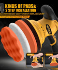 Cordless Car Buffer Polisher Kit 6 Inch Brushless Dual Action Orbital Polisher With 8 Speed Settings Up To 5500 RPM showcasing pads