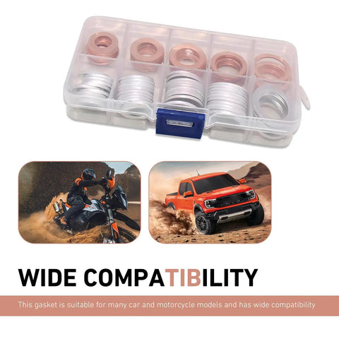 100 Pack Oil Drain Plug Crush Washers Kit With Copper And Aluminum Mix, Five Sizes M10 M12 M14 M16 M18 in storage case