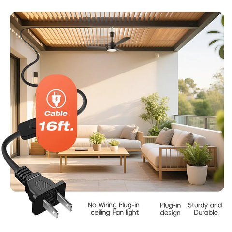 28 Inch Gazebo Ceiling Fan With Light For Outdoor Patio Or Porch, Plug In Hanging Ceiling Fan with visible 16ft cable