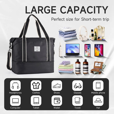 Large capacity Travel Duffle Bag For Weekender And Overnight Carry On Waterproof Foldable Gym Luggage with Wet Compartment