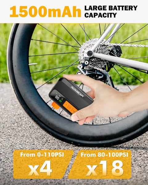 Pocket Electric Bike Pump With Gauge 120 PSI Brushless Motor 1500mAh Battery Ultra Fast On The Go Inflation For Road MTB City And E Bikes Compact Portable Tire Inflator For Any Adventure