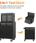 Five Drawer Rolling Tool Cart With Detachable Cabinet Heavy Duty Pro Grade Mobile Tool Chest in black with detachable parts