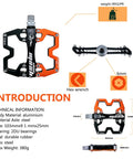 Diagram of Ultra Light Nine Sixteen Inch Aluminum Mountain Bike Pedals with CNC bearings, showing size, weight, and technical specs.