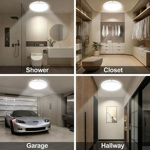 Rechargeable Motion Sensor Ceiling Light With Remote Cordless Magnetic Stick On Closet Light For Shower Shed Hallway Porch Stairs And Garage 8000mAh Battery USB Quick Charge Long Lasting Power installed in shower, closet, garage, and hallway