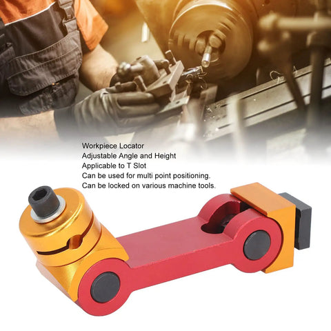 Rock Solid Hella Adjustable Milling Vise Stop Precision Cnc Mill Work Locator And Positioner Tool With No Sweat Setup and Tough Accurate Clamping, showcasing adjustable workpiece locator with red and gold design.