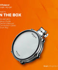 10 Inch Premium V Pad With Next Gen Feel And Enhanced Playability, Triple Piezo Sensor Trigger Pad, Hard Rubber Rim And Revised Hoop Design, Snare Tom Upgrade For V Drums And Electronic Drum Kits displayed with box contents.