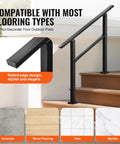 Built Tough Outdoor Handrails For Steps 2 To 3 Step Stair Rail Kit Black Carbon Steel Square Tube Horizontal Bar for steps.