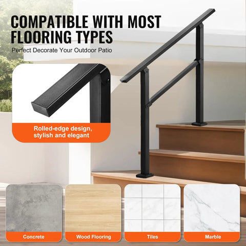 Built Tough Outdoor Handrails For Steps 2 To 3 Step Stair Rail Kit Black Carbon Steel Square Tube Horizontal Bar for steps.
