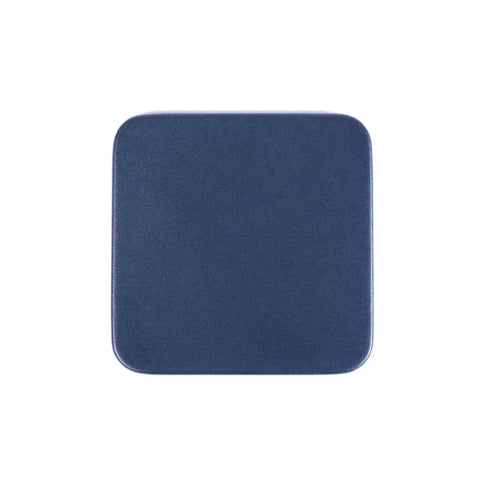 Navy Blue Leatherette Square Coaster Set Four Piece For Office Desk Decor Luxury Leather Look Without The Price Tag Durable Coasters With Fine Stitching For Executive Tables. Single coaster in focus showing leatherette texture and fine stitching.
