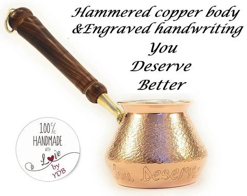 DCS Series Thickest Hammered Copper Turkish Greek Arabic Armenian Coffee Pot With Wooden Handle For Stovetop Brewing 20 Fl Oz Cezve Jezve Ibrik Briki Pro Grade