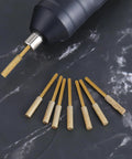 12 Pack Pro Grade Diamond Chainsaw Sharpener Bits Three Sixteenth Inch Four Point Eight Millimeter No Disassembly Needed High Hardness Sharpening Stones Titanium Plated Replacement Grinding Heads Jewelry Stone Set displayed with drill