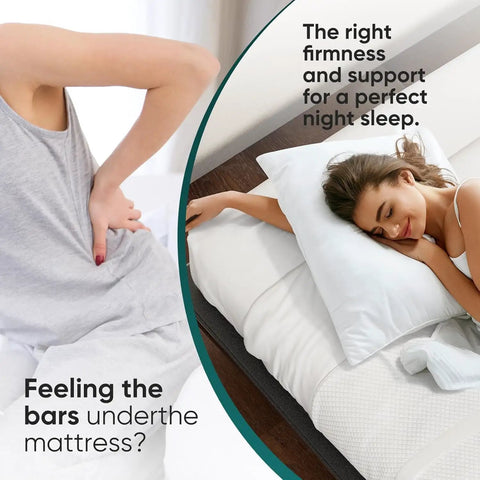 Heavy Duty Queen Bunkie Board Straight Up Solid Hollow Plastic Mattress Support Platform Compatible With Memory Foam And Hybrids Zero Sag Foundation game changer, shown with support for perfect night sleep.