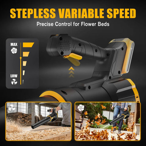 650 CFM Heavy Duty Cordless Leaf Blower With 200 MPH Turbo Mode And Stepless Variable Speed shown with control features