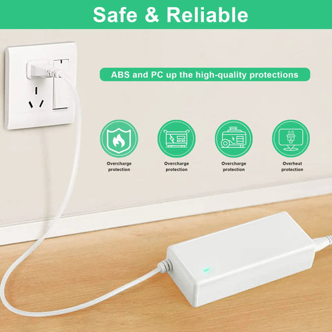 Replacement 24V DC Power Cord For Cricut Maker 3 Cutting Machine plugged into wall outlet, white adapter on table.