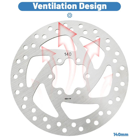 140mm 6-Bolt Stainless Steel Bike Disc Brake Rotor For Road, Mountain, BMX And Electric Scooters, ventilation design